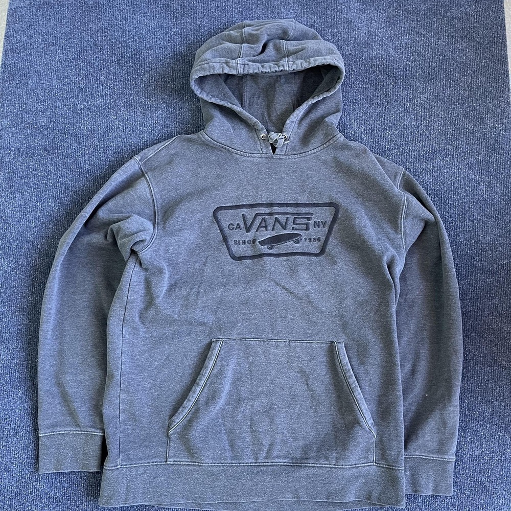 Vans Hoodie Mens Large Gray Fleece Pullover Skateboard Graphic Logo Sweatshirt